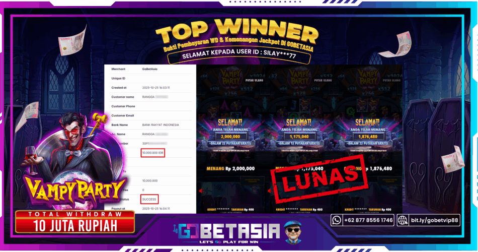Bukti pembayaran Jackpot di GOBETASIA