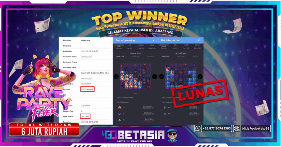 Bukti pembayaran Jackpot di GOBETASIA