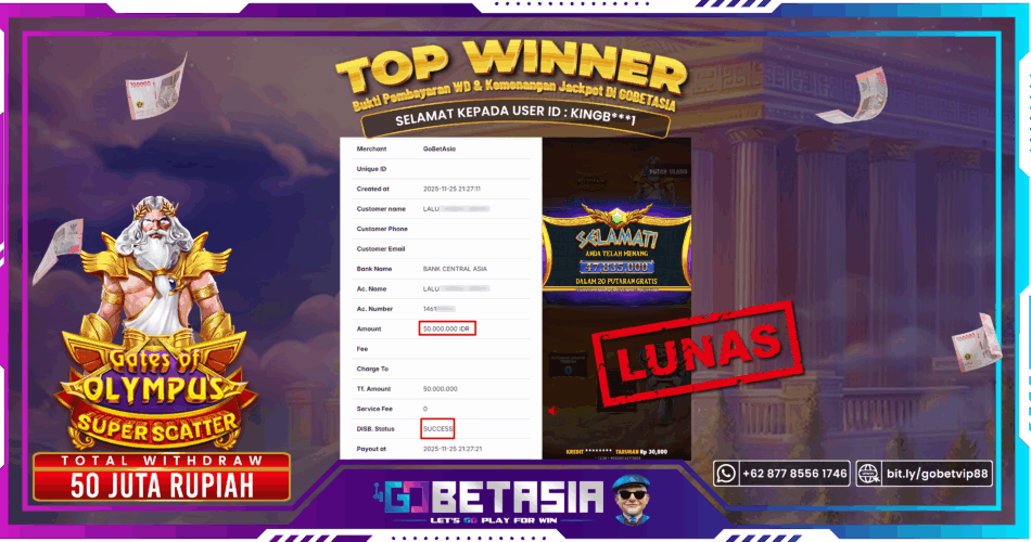 Bukti pembayaran Jackpot di GOBETASIA