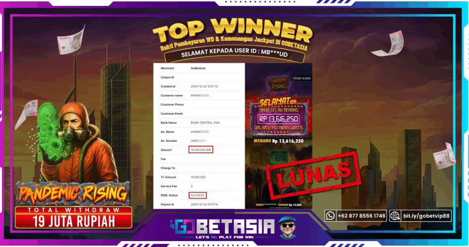 Bukti pembayaran Jackpot di GOBETASIA