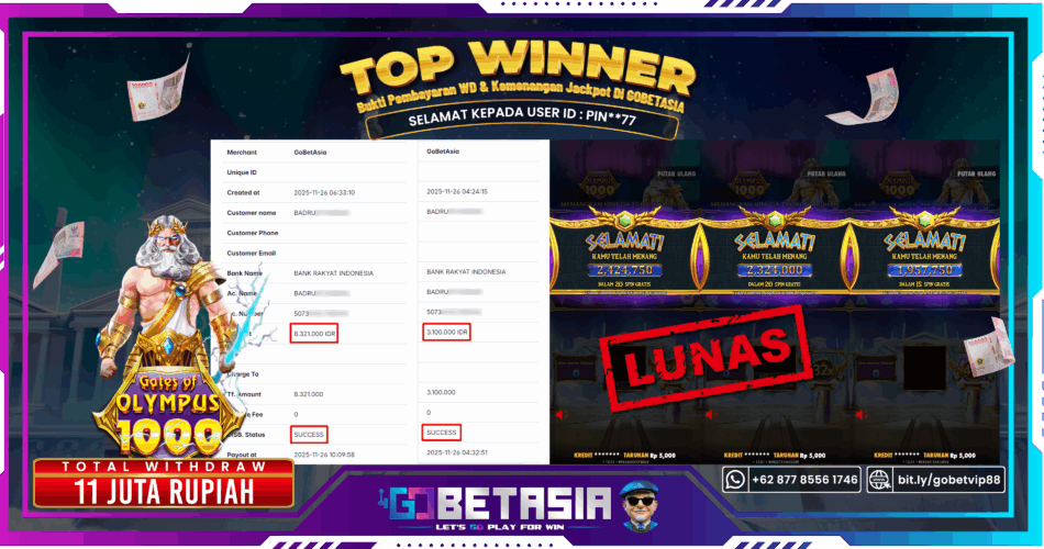 Bukti pembayaran Jackpot di GOBETASIA