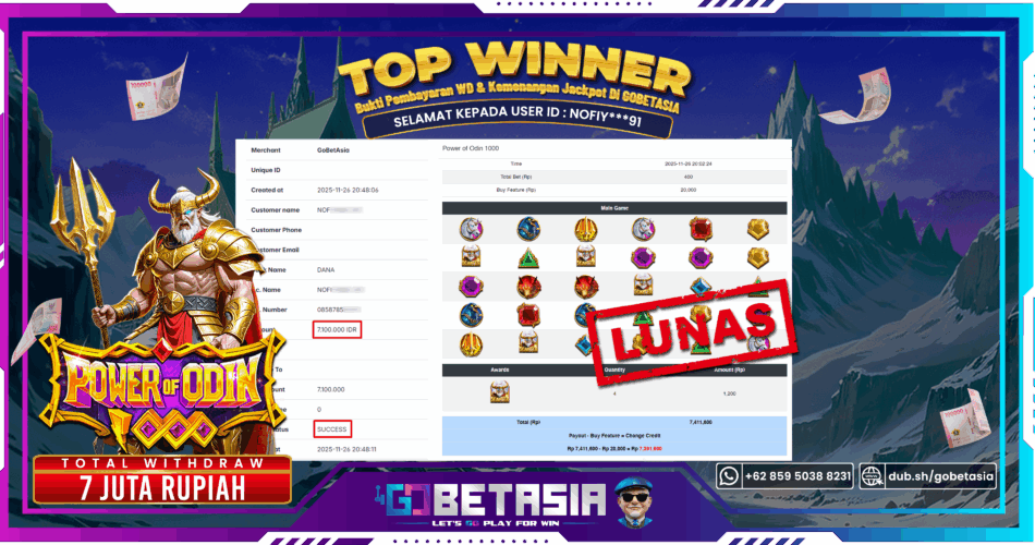 Bukti pembayaran Jackpot di GOBETASIA
