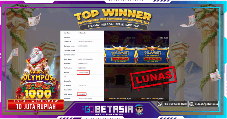 Bukti pembayaran Jackpot di GOBETASIA