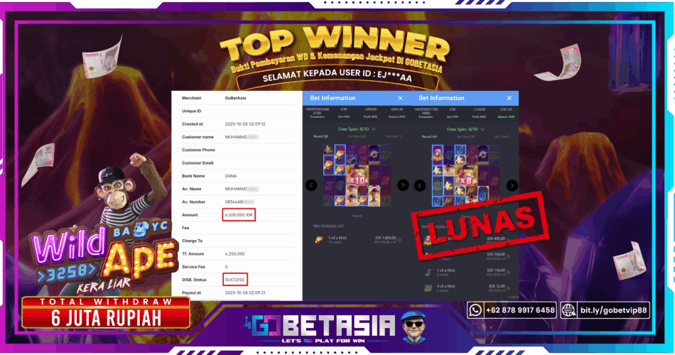 Bukti pembayaran Jackpot di GOBETASIA