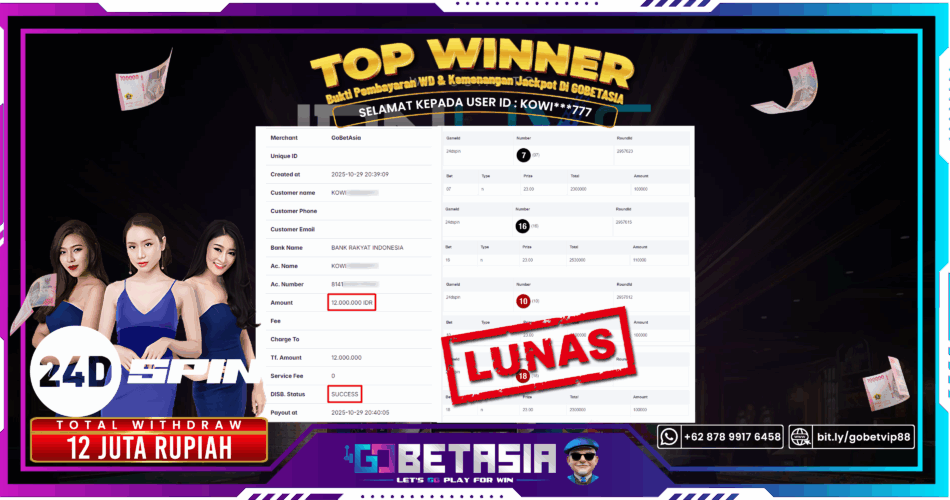 Bukti pembayaran Jackpot di GOBETASIA
