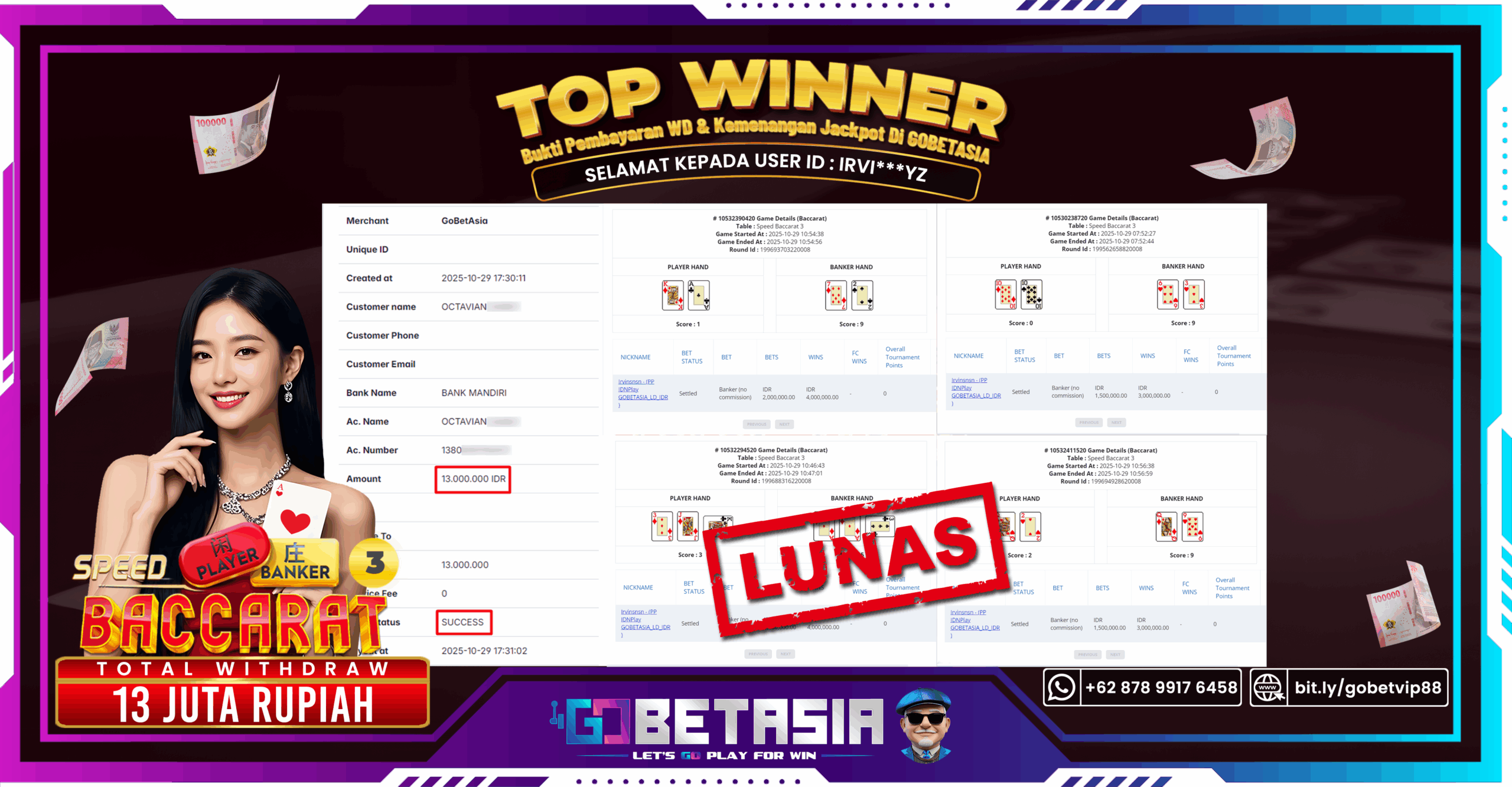 Bukti pembayaran Jackpot di GOBETASIA