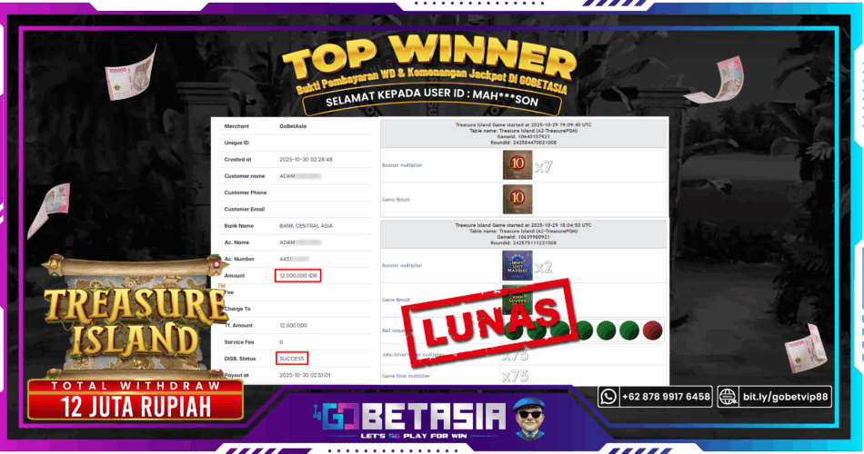 Bukti pembayaran Jackpot di GOBETASIA