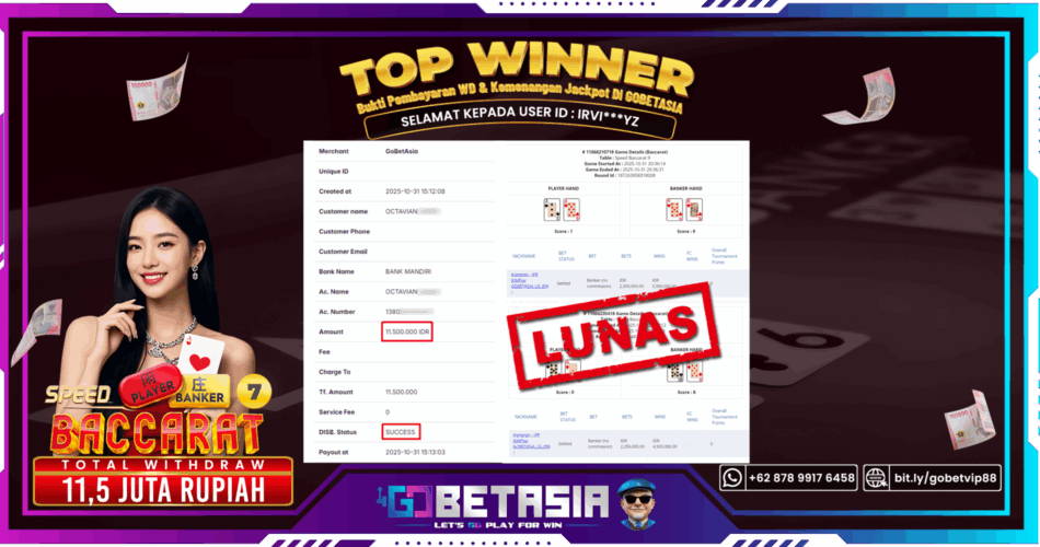 Bukti pembayaran Jackpot di GOBETASIA