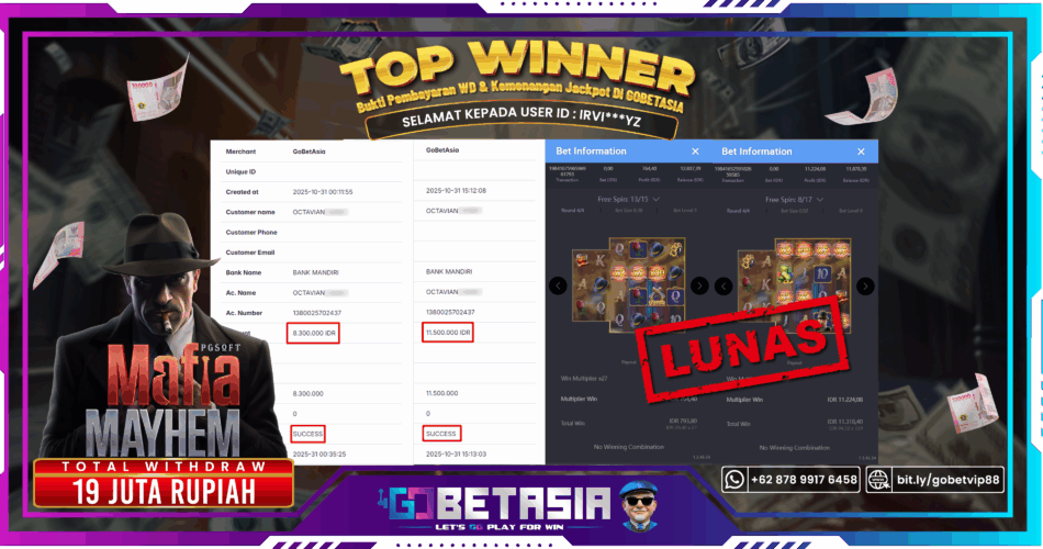 Bukti pembayaran Jackpot di GOBETASIA