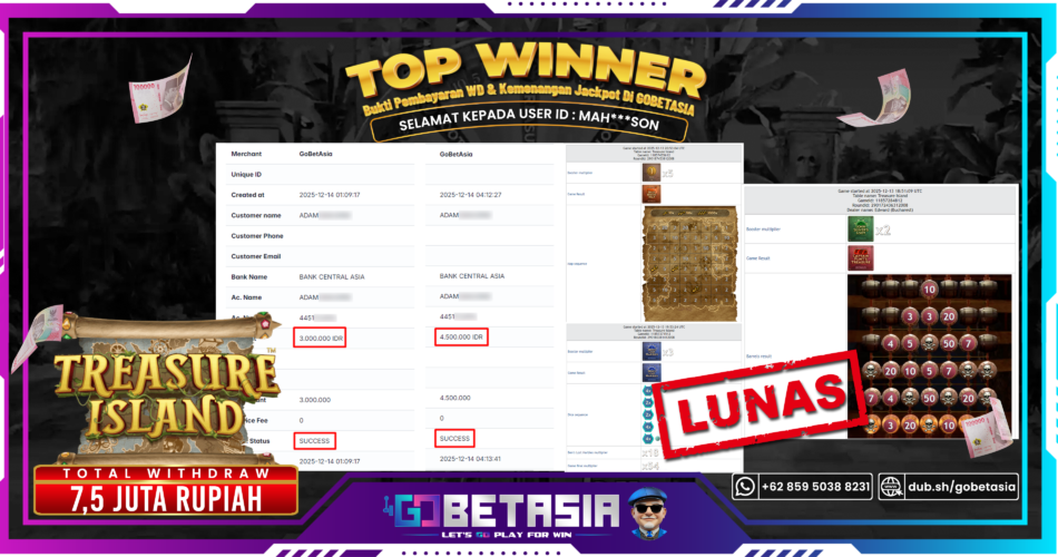 Bukti pembayaran Jackpot di GOBETASIA