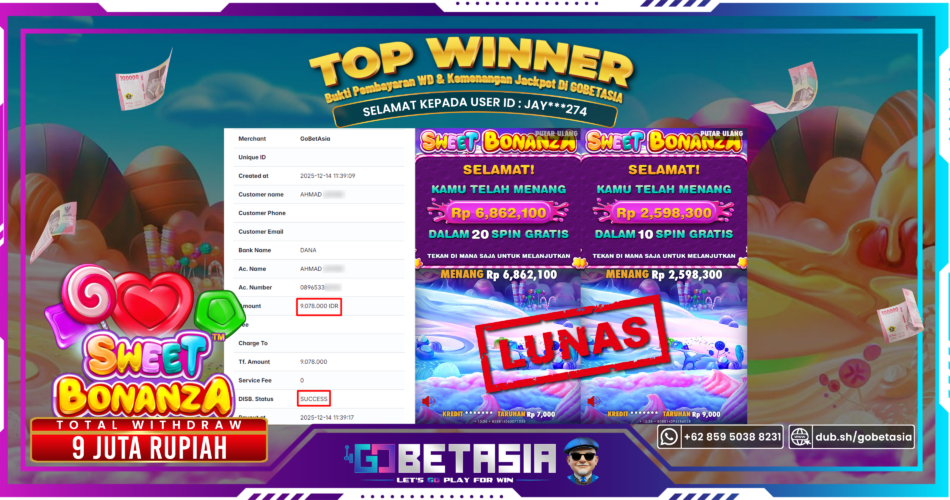 Bukti pembayaran Jackpot di GOBETASIA