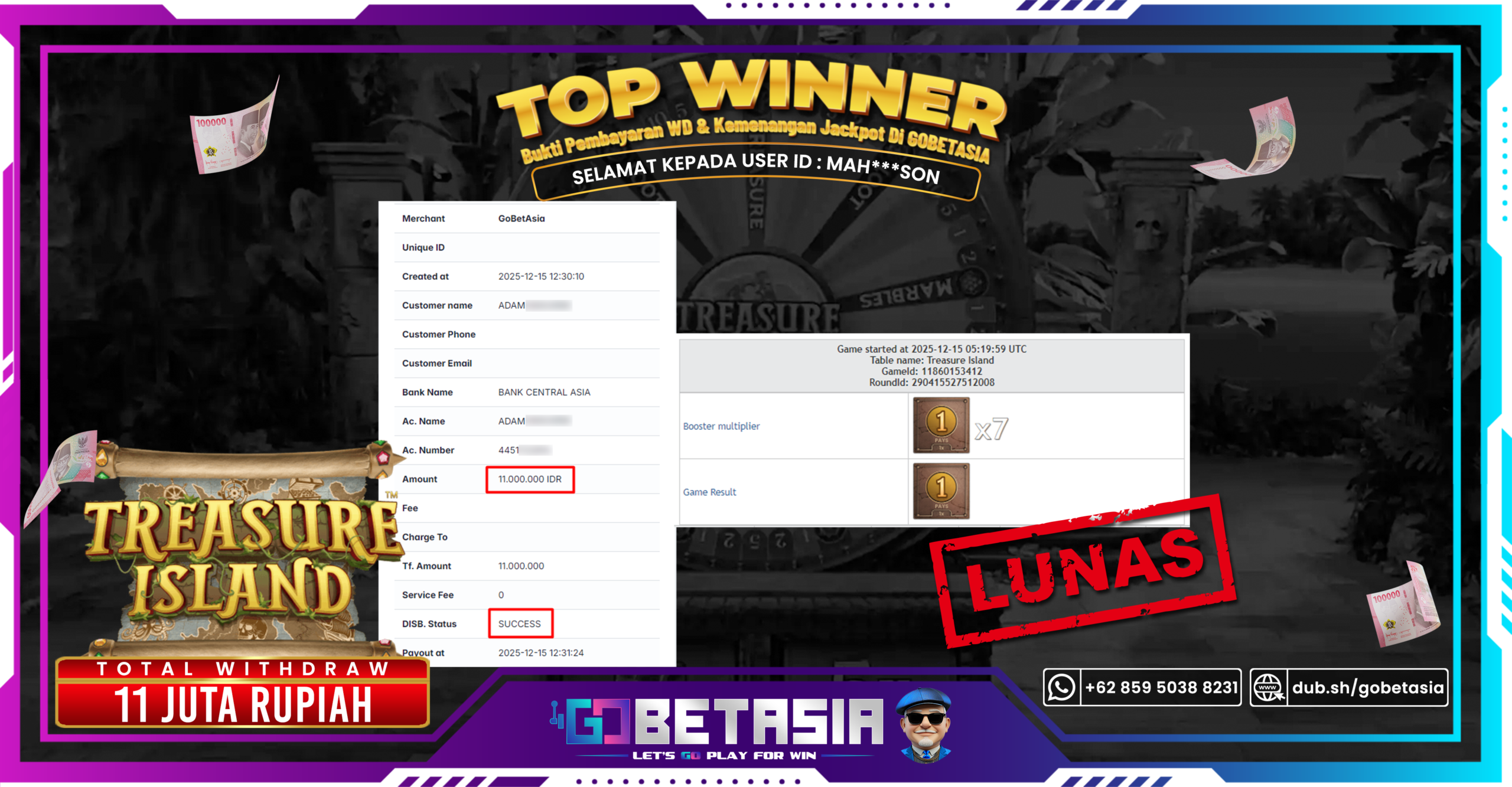 Bukti pembayaran Jackpot di GOBETASIA