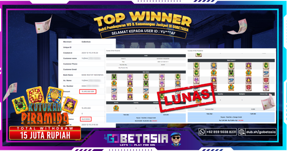 Bukti pembayaran Jackpot di GOBETASIA