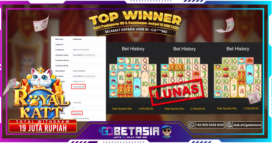 Bukti pembayaran Jackpot di GOBETASIA