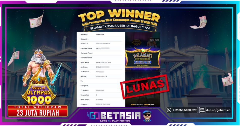 Bukti pembayaran Jackpot di GOBETASIA