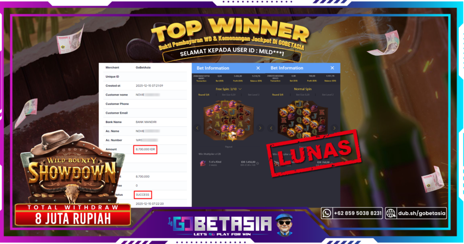 Bukti pembayaran Jackpot di GOBETASIA
