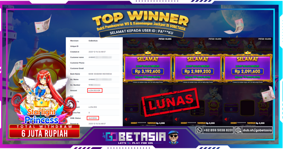 Bukti pembayaran Jackpot di GOBETASIA