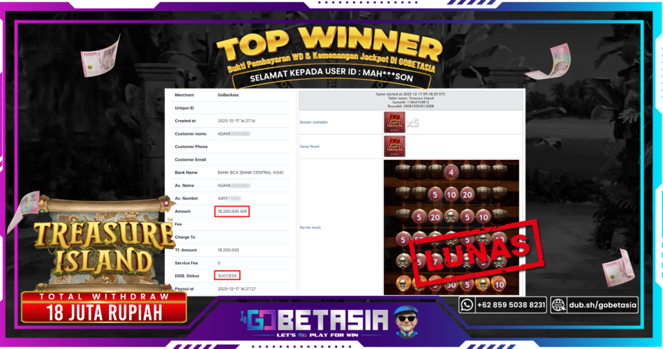 Bukti pembayaran Jackpot di GOBETASIA