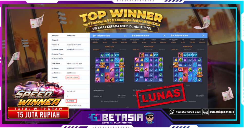 Bukti pembayaran Jackpot di GOBETASIA