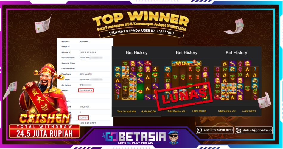 Bukti pembayaran Jackpot di GOBETASIA
