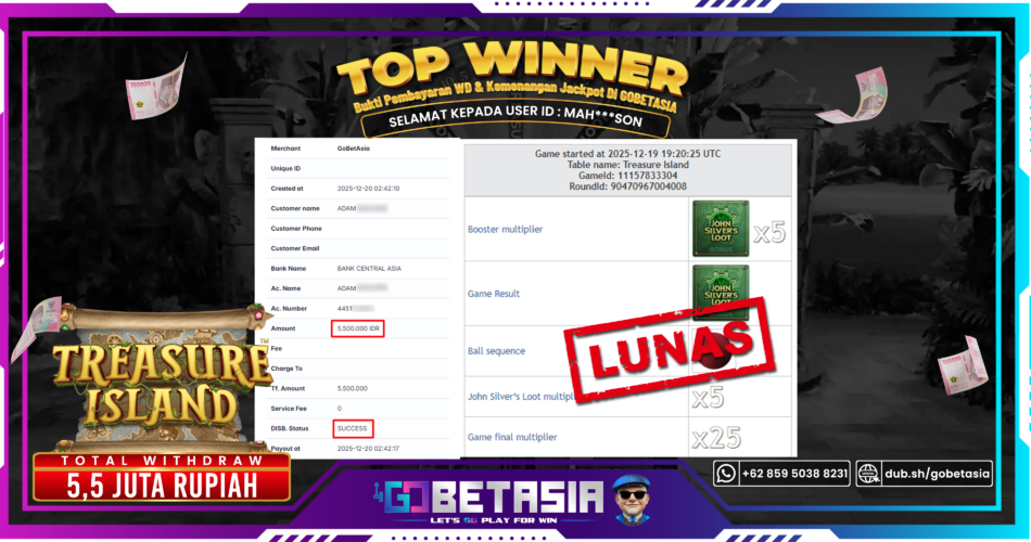 Bukti pembayaran Jackpot di GOBETASIA