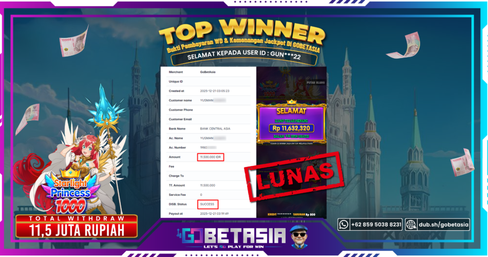 Bukti pembayaran Jackpot di GOBETASIA