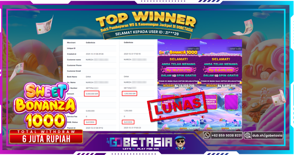 Bukti pembayaran Jackpot di GOBETASIA