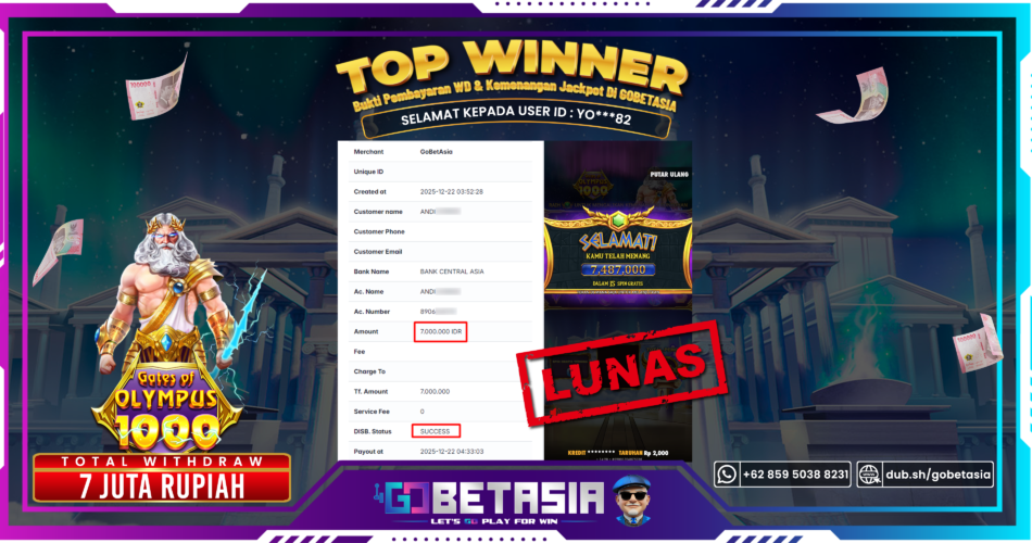 Bukti pembayaran Jackpot di GOBETASIA