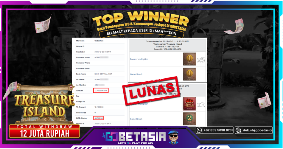 Bukti pembayaran Jackpot di GOBETASIA