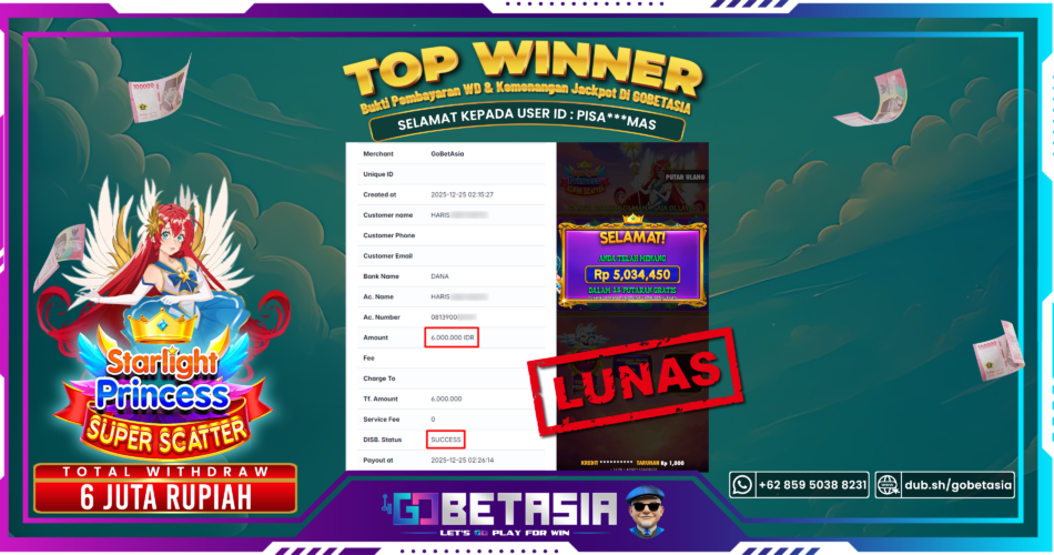Bukti pembayaran Jackpot di GOBETASIA