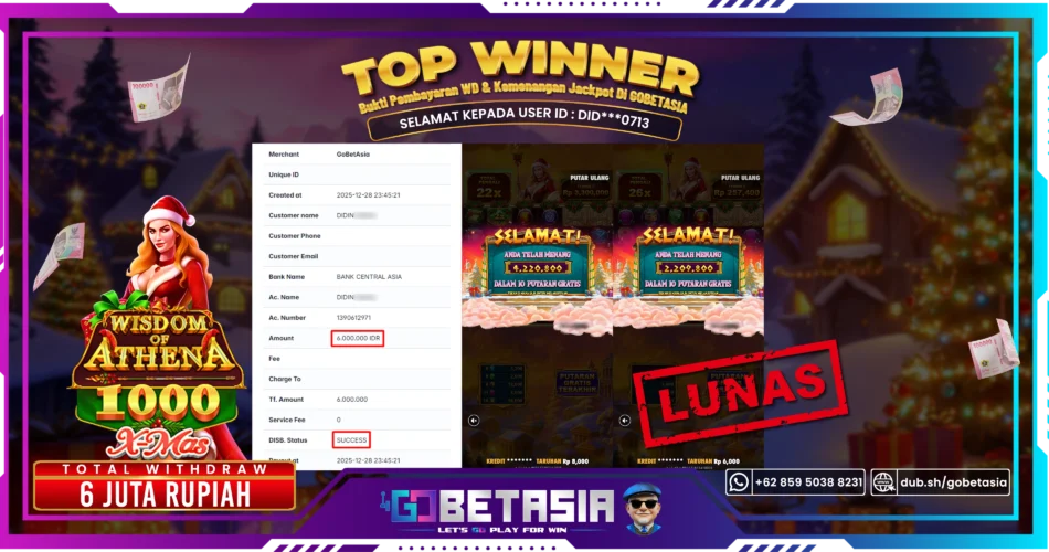 Bukti pembayaran Jackpot di GOBETASIA