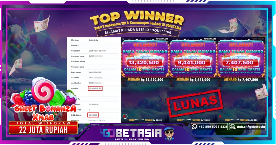 Bukti pembayaran Jackpot di GOBETASIA
