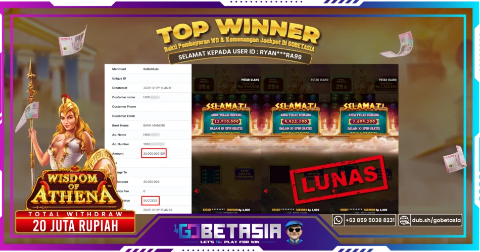 Bukti pembayaran Jackpot di GOBETASIA