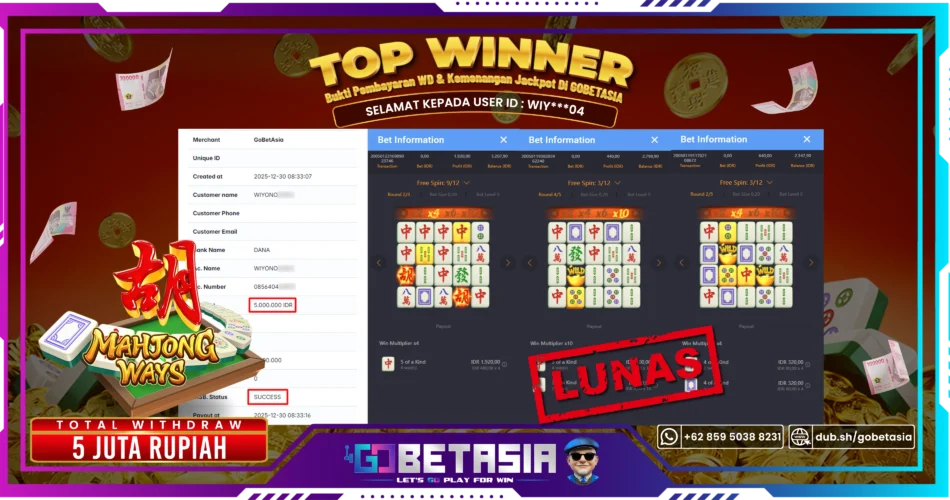 Bukti pembayaran Jackpot di GOBETASIA