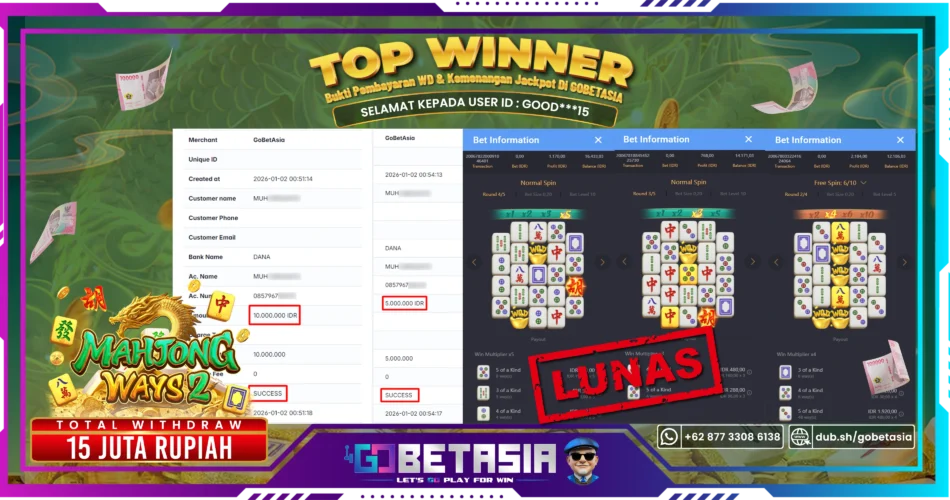 Bukti pembayaran Jackpot di GOBETASIA