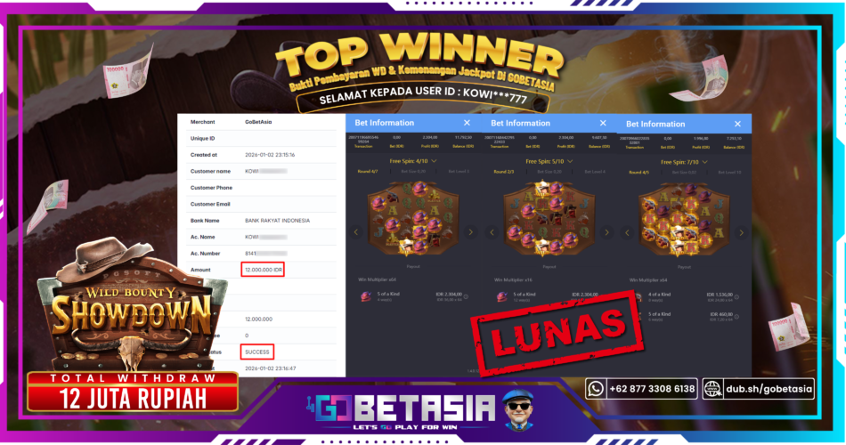 Bukti pembayaran Jackpot di GOBETASIA