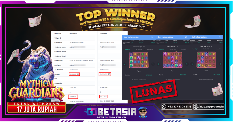 Bukti pembayaran Jackpot di GOBETASIA