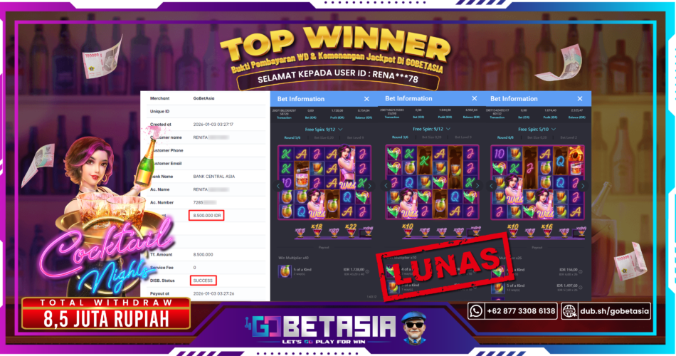 Bukti pembayaran Jackpot di GOBETASIA