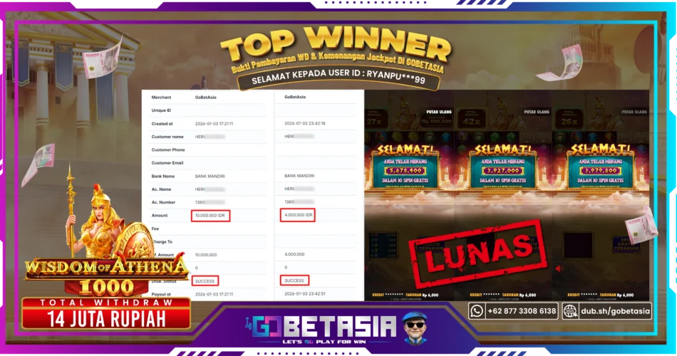 Bukti pembayaran Jackpot di GOBETASIA