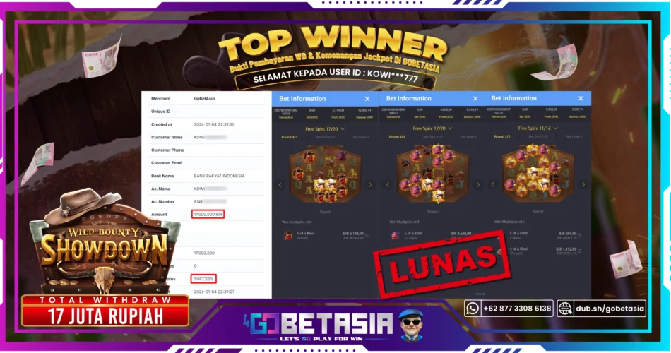 Bukti pembayaran Jackpot di GOBETASIA