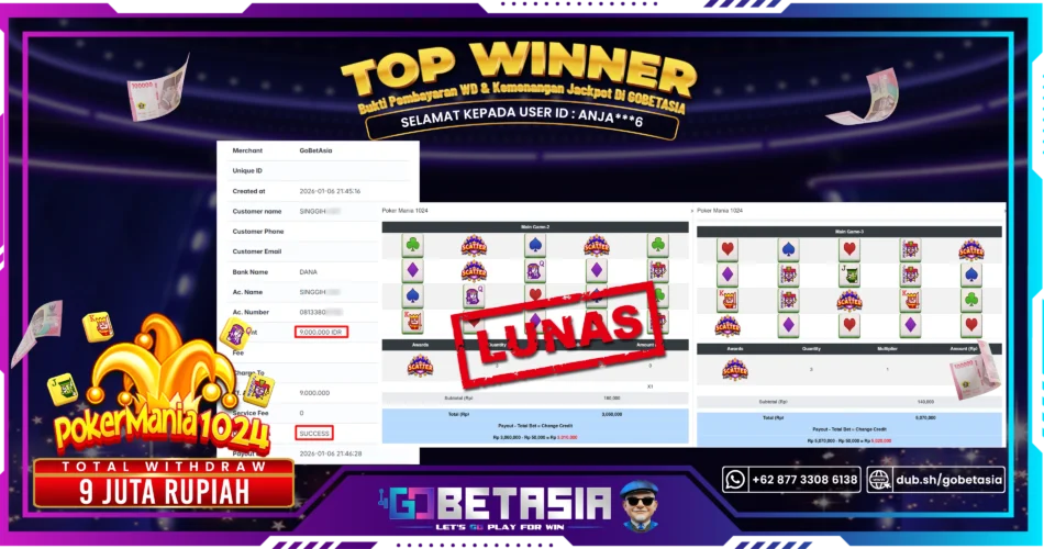 Bukti pembayaran Jackpot di GOBETASIA