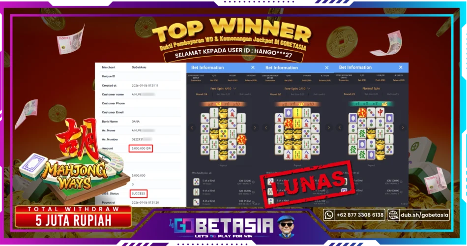 Bukti pembayaran Jackpot di GOBETASIA