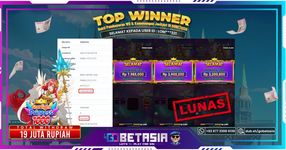 Bukti pembayaran Jackpot di GOBETASIA