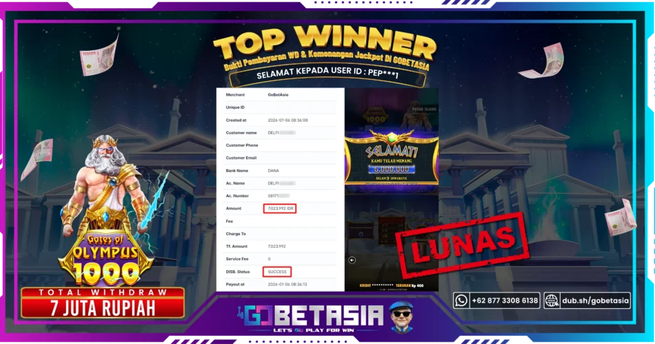 Bukti pembayaran Jackpot di GOBETASIA