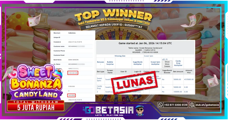 Bukti pembayaran Jackpot di GOBETASIA