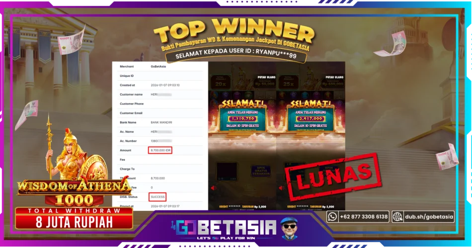 Bukti pembayaran Jackpot di GOBETASIA