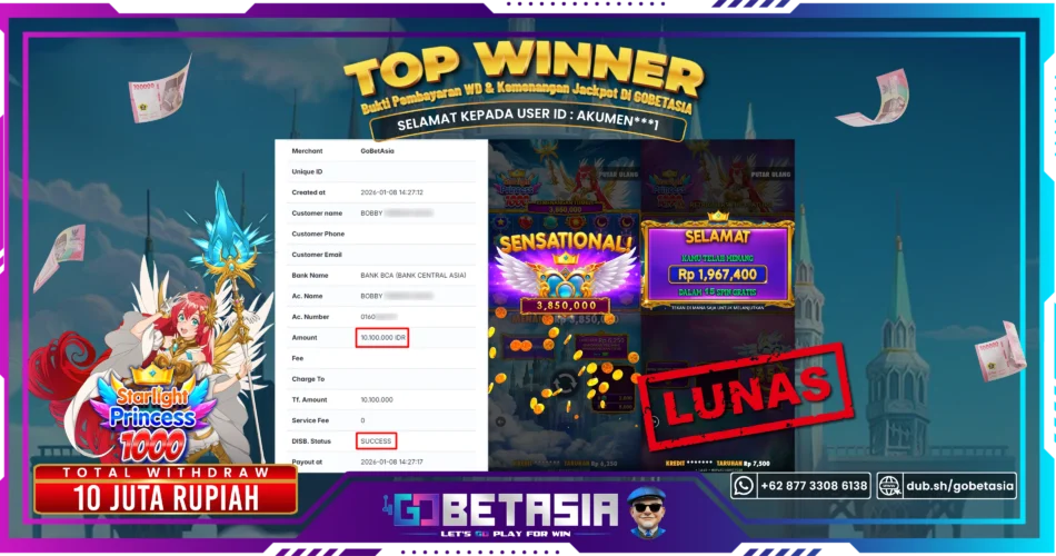 Bukti pembayaran Jackpot di GOBETASIA