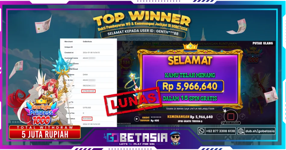 Bukti pembayaran Jackpot di GOBETASIA