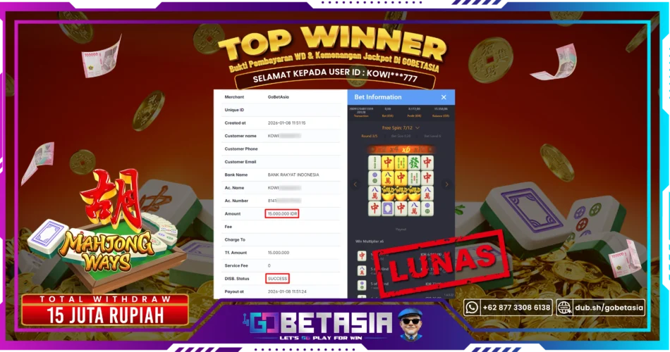 Bukti pembayaran Jackpot di GOBETASIA