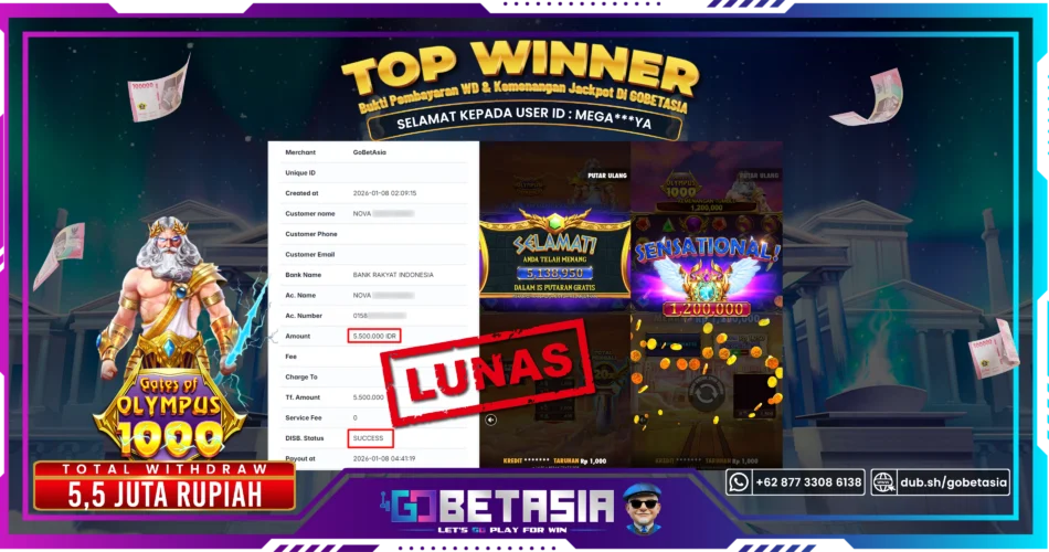 Bukti pembayaran Jackpot di GOBETASIA